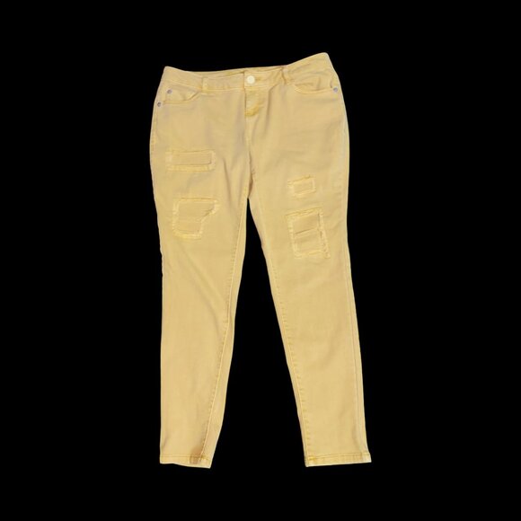 Sz.7/8*Rue 21*Yellow/Tan Denim Ripped-up Skinny Jeans - Picture 1 of 4